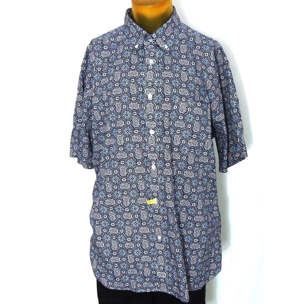 Daniel Cremieux Men's Paisley Short Sleeves Casual Shirt Sz XL Blue